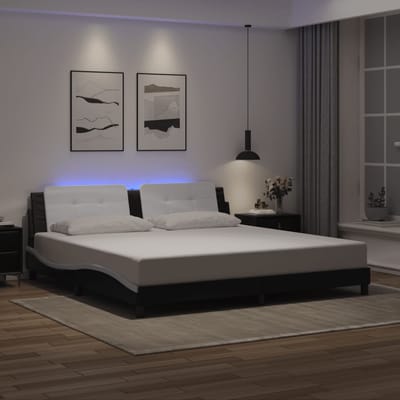 vidaXL - Bedframe - met - LED - zonder - matras - "Zadar" - zwart - en - wit - 200x200 - cm