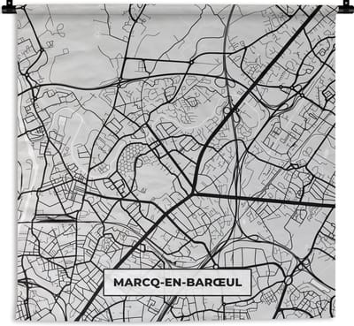Wandkleed - Wanddoek - Kaart - Stadskaart - Marcq-en-Barœul - Plattegrond - Frankrijk - 180x180 cm - Wandtapijt