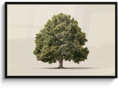 Poster in lijst - Fotolijst 120x80 cm - Posters - Eikenboom - Groen - Lichte achtergrond - Posterlijst zwart - Decoratie - Wanddecoratie woonkamer - Muurdecoratie slaapkamer