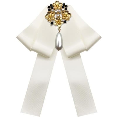 Stof Parel Kristal Strik Broche Lint Strik Revers Pin Cravat Corsage Sieraden Luxe Broches Voor Vrouwen Accessoires white
