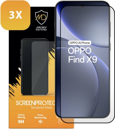 3-Pack MobyDefend Screenprotectors - Geschikt voor Oppo Find X9 - Screensavers Met Zwarte Randen - Gehard Glas