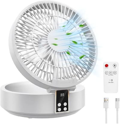 GELLDG Tafelventilator - Draagbare USB Ventilator met 3 Windsnelheden - Verstelbare Hoek & LED-Licht - Geschikt voor Bureau en Camping - 173x177x86mm - Plastic - Inclusief Telefoonhouder en Oplaadkabel