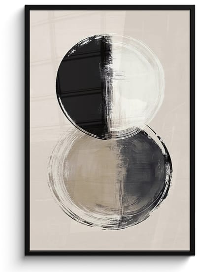 Poster in lijst - Fotolijst 80x120 cm - Posters - Cirkels - Strepen - Minimalistisch - Zwart - Posterlijst zwart - Decoratie - Wanddecoratie woonkamer - Muurdecoratie slaapkamer