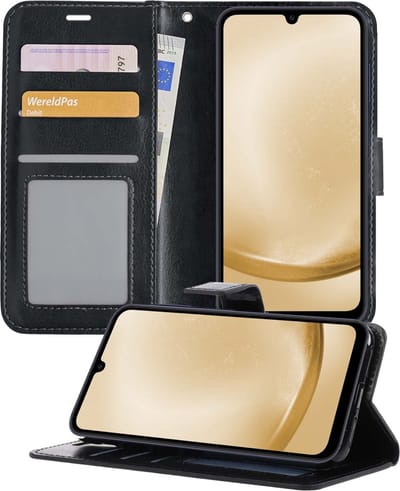 Hoesje - Met Pasjeshouder - Geschikt voor Samsung Galaxy A25 - Luxe Bookcase Portemonee - Flip Case - Kunstleer Book Case - Flipcase - Book Cover - Walletcase - Portemonneehoes - Telefoonhoesjes - Zwart