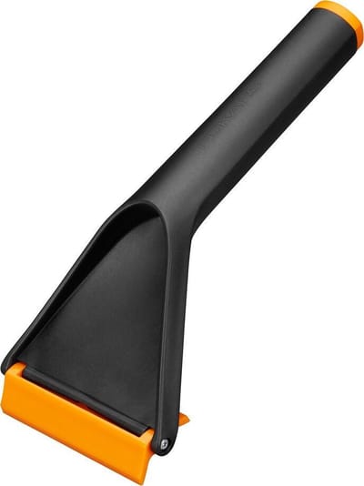 Fiskars Auto-ijskrabber, dubbelzijdig, lengte: 21,5 cm, kunststof, zwart/oranje, effen, 1019354, neonkleuren