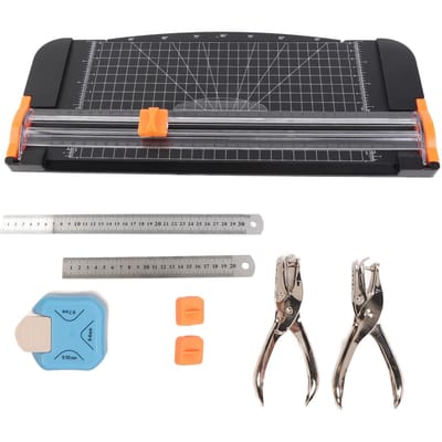 Massicot Ensemble Fournitures de Bureau avec Lame de Rechange 3 en 1 Arrondisseur d'Angle Perforatrice Coupe-Angle