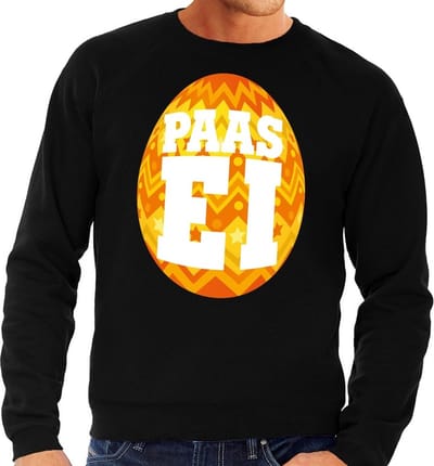 Zwarte Paas sweater met oranje paasei - Pasen trui voor heren - Pasen kleding S