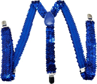 Elastische Y-Back Suspender voor Volwassenen met Sterke Clips en Pailletten - Donkerblauw, Unisex, Kostuumaccessoires
