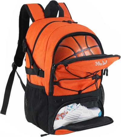 Sporttas met Balhouder - Gymtas Rugzak - Sportuitrusting Dragen - Aparte Ballen- en Schoenenvakken - 30 liter - Oranje