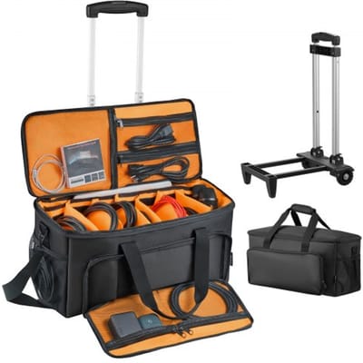 VEVOR DJ-kabeltas 540 x 240 x 260 mm, DJ-tas met 6 uitneembare tussenschotten, gewatteerde bodem, 3 buitenvakken, wielen en handvatten, 1680D, kabeltas voor DJ-apparatuur, muziekinstrumenten en accessoires
