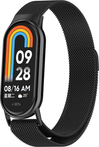 By Qubix - Milanese band - Zwart - Geschikt voor Xiaomi Smart Band 8 / 9 / 10