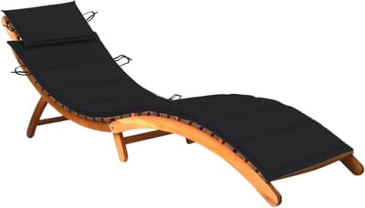 Ligbed met kussen - Zonnebed Loungebed - Buiten Ontspannen - Ergonomisch Gebogen - Massief Acaciahout - Zwart