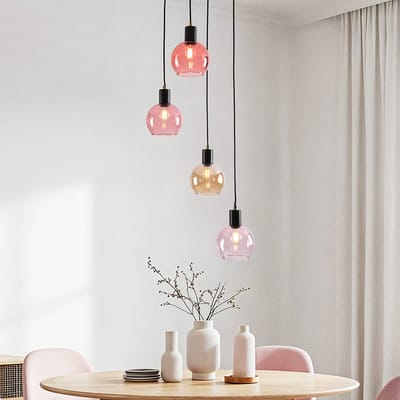 LumenXL Hanglamp zwart - amber - roze glas, 4-lichts - Monroe