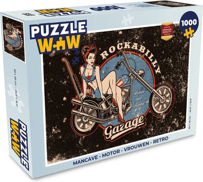 Puzzel Mancave - Motor - Vrouwen - Retro - Legpuzzel - Puzzel 1000 stukjes volwassenen