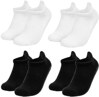 4 paar antislip yogasokken - badstof katoenen sokken - verdikte zweetabsorberende en anti-geur sokken - met antislipfunctie - geschikt voor Pilates, ballet, ballet, op blote voeten, ziekenhuis antislipsokken - unisex (M, 39-42)