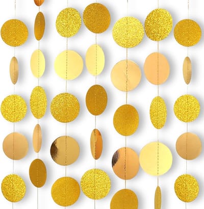 Papieren Slinger - Cirkel Stippen - Feest Decoratie - Gouden Glitter Effect - 5 Stuks 4 Meter - Goud