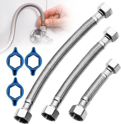Flexibele slang - Aansluitslang wartel - Kraan aansluiten - Roestvrijstalen vlechtwerk - 3 stuks 10-30cm - Zilver