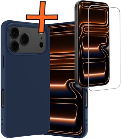 Hoes - Met Screenprotector - Geschikt voor iPhone 17 Pro / 18 Pro - Sterk & Shockproof - Back Cover - Siliconen Case - Telefoon Hoes - Donkerblauw