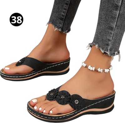 Bovista Comfortabele Slippers - Badslippers - Teenslippers - Anti-Slip Slides - Flip Flops - Stevig Voetbed - Zwart - Maat 38