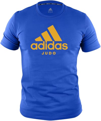 Adidas judo T-shirt | blauw met oranje opdruk | maat XS