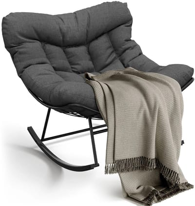 ITRONIQ Schommelstoel Buiten – Loungestoel Met Extra Dik Kussen – Relax Fauteuil Voor Tuin Balkon en Veranda – Antraciet