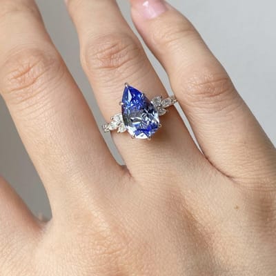 Bague Éblouissante Couleur Cuivre Métal Goutte d'Eau Pierre Bleue Mode Fête Fiançailles Alliances pour Femmes Bijoux 11