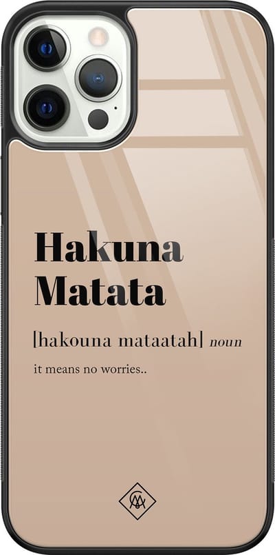 Casimoda® hoesje - Geschikt voor iPhone 12 Pro - Hakuna Matata - Luxe Hard Case Zwart - Backcover telefoonhoesje - Bruin/beige