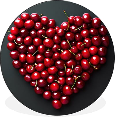 WallCircle - Wandcirkel - Muurcirkel - Kersen - Hart - Rood - Zwart - Aluminium - Dibond - 30x30 cm - Binnen en Buiten