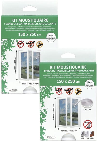 Luance Vliegen/insecten opzet raam hor - 2x - wit - 150 x 250 cm - hordoeken met klittenband