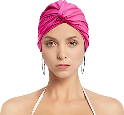 VHV - Badmuts - Zwemcap dames - Douchemuts - Zwemturban dames - Badmuts lang haar - Plissé zwemcap - Voor zwembad spa strand - Voor dames meisjes - Rosérood