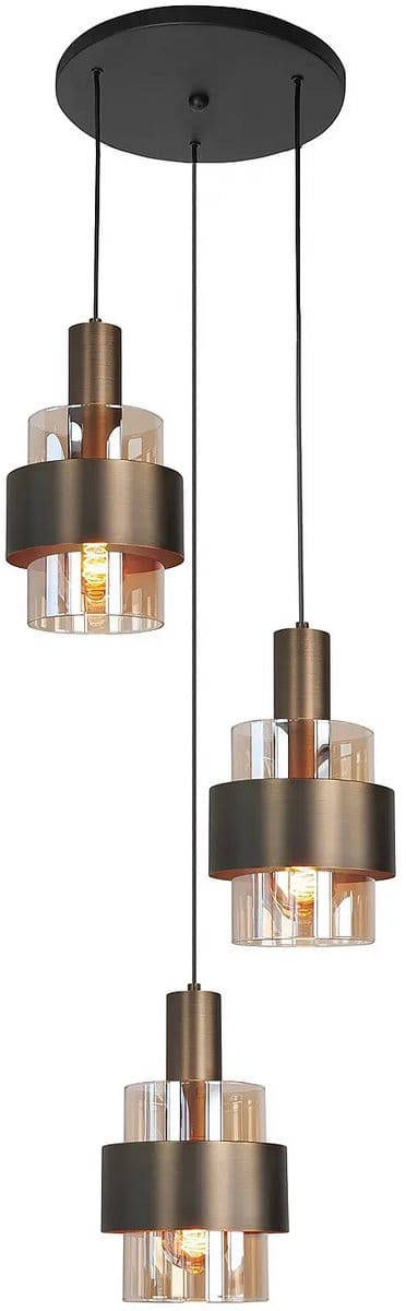 Highlight Moderne Hanglamp E27 Marrone 3 Lichtpunten Rond Brons/Zwart Glas Eetkamer Gang/Hal Keuken Dimbaar Diameter 40cm