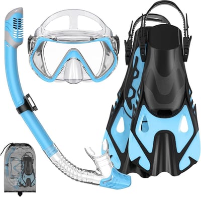Snorkeluitrustingsset Volwassenen - Duikset Snorkelen - Onderwater Ontdekken - Panoramisch Anti-condens - Maat 8-11 - Blauw