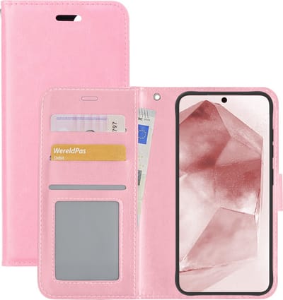 Hoesje - Met Pasjeshouder - Geschikt voor Samsung Galaxy A55 - Luxe Bookcase Portemonee - Flip Case - Kunstleer Book Case - Flipcase - Book Cover - Walletcase - Portemonneehoes - Lichtroze