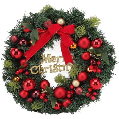 Kerstkrans met gegalvaniseerde bal IJzer en Plastic Voordeur Ornament voor Thuis Shoppen red