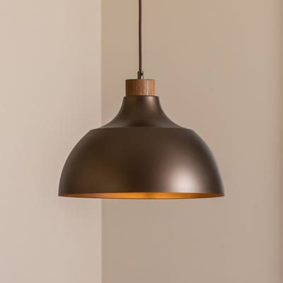 Envostar hanglamp Kaitt, bruin, Ø 34 cm, houten detail