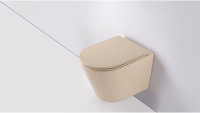 FugaFlow Eccelente Pietra Wandclosetset - 36.3x51.7cm - diepspoel - rimless - slim zitting - beige