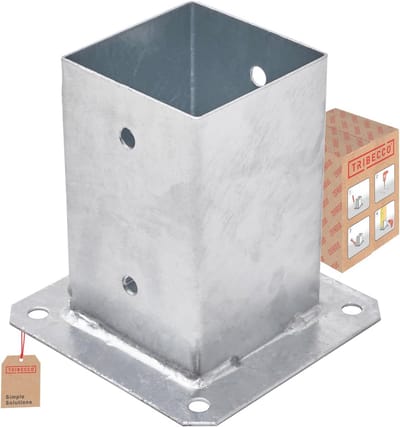 Grondanker met plugplaat voor vierkante houten palen 91 x 91 mm - 150 mm hoog, verzinkt staal - Bevestiging voor carports, hekken en poorten