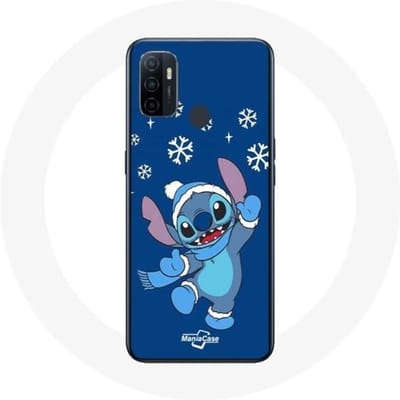 Oppo A53 hoesje Stitch sneeuw Kerst blauw blauw