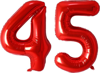 Ballon Cijfer 45 Jaar Rood Helium Ballonnen Verjaardag Versiering Cijfer Ballon Feest Versiering Met Rietje - 86Cm