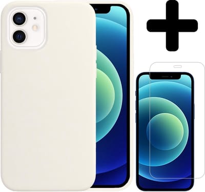 Hoesje - Met Screenprotector - Geschikt voor Apple iPhone 12 - Sterk & Shockproof - Telefoon Hoes - Back Cover - Siliconen Case - Telefoonhoes - Wit