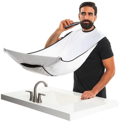 Baardschort | Scheerschort | Baard Verzorging | Baard Accessoires | Beard Cape | Haar Opvangen Tijdens Scheren | Met Zuignappen | 75 x 110 CM I Wit
