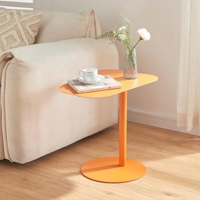 Bijzettafel Rond - Tafelblad Metaal - Woonkamer Decoratie - Stabiel Metalen Frame - Ø50 cm - Oranje