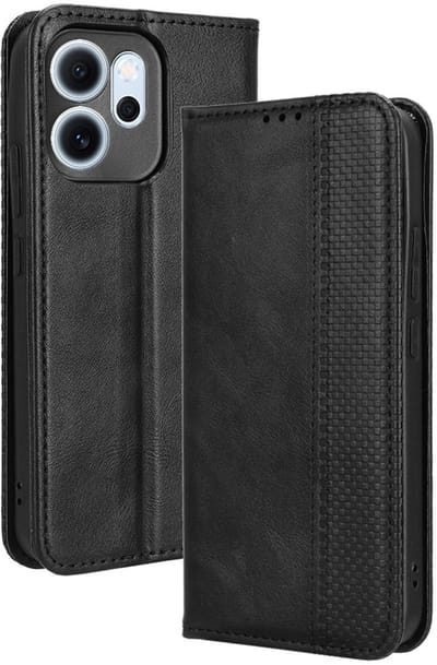 Coverup Hoesje - Geschikt voor OPPO Reno14 F / FS Hoesje - Coverup Vintage Style Book Case - Zwart