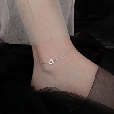 Mode Argent Sterling 925 Bracelet Charm & Jonc Cheville Fleur Marguerite Pour Femmes Accessoires Bijoux de Mariage A164 gray