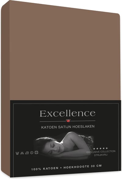 Excellence Katoen Satijn Hoeslaken 080x200+30 cm NOUGAT TAUPE