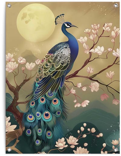 Tuinposter Pauw onder de Maan - 80 x 60 - Canvas - REINDERS