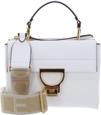 COCCINELLE Leren Schoudertas Handtas Arlettis Signature Handbag Grained Leather Brillant White Wit