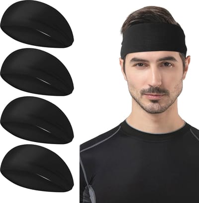 4 Stuks Zweetbanden voor Heren en Dames - Hardloophoofdbanden voor Sport, Yoga, Fitness, en Training - Uniseks (Zwart)