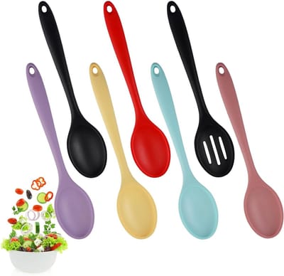 Set van 7 Silicone Kooklepels - Hittebestendige, BPA-vrije Keukenlepels voor Roeren, Mengen en Bakken met Lange Handgreep van 20 cm