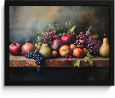 Poster in lijst - Fotolijst 40x30 cm - Posters - Rustiek - Stilleven - Fruit - Posterlijst zwart - Decoratie - Wanddecoratie woonkamer - Muurdecoratie slaapkamer
